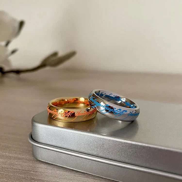 Luminous Elvish Script Ring — Glow-in-the-Dark Fantasy Ring for Women & Men in Silver & Gold | Koossa