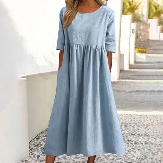 Women's Breathable Summer Midi Dress — Elegant Pleated Dress for Garden Parties & Seaside Occasions | Koossa