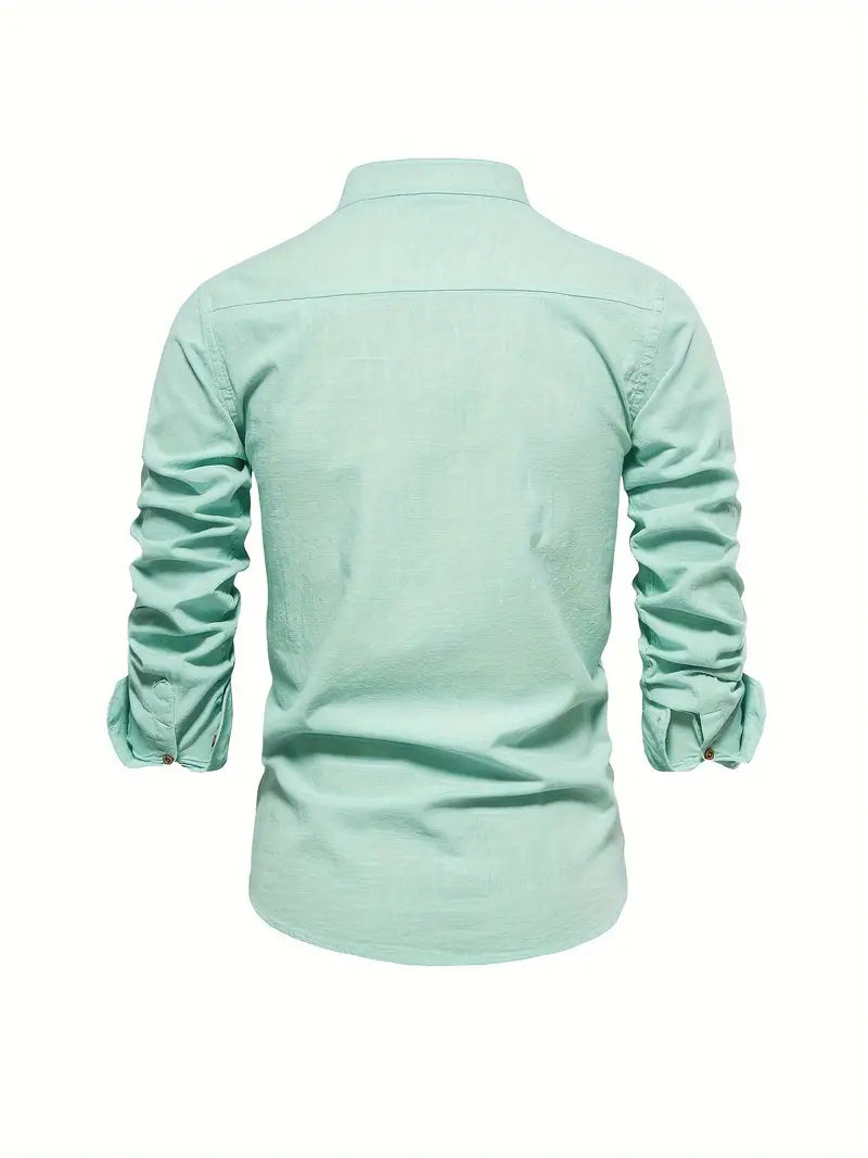 Men's Slim Fit Long Sleeve Shirt in Cotton Blend | Classic Tailored Collar | Smart Casual Workwear | Koossa