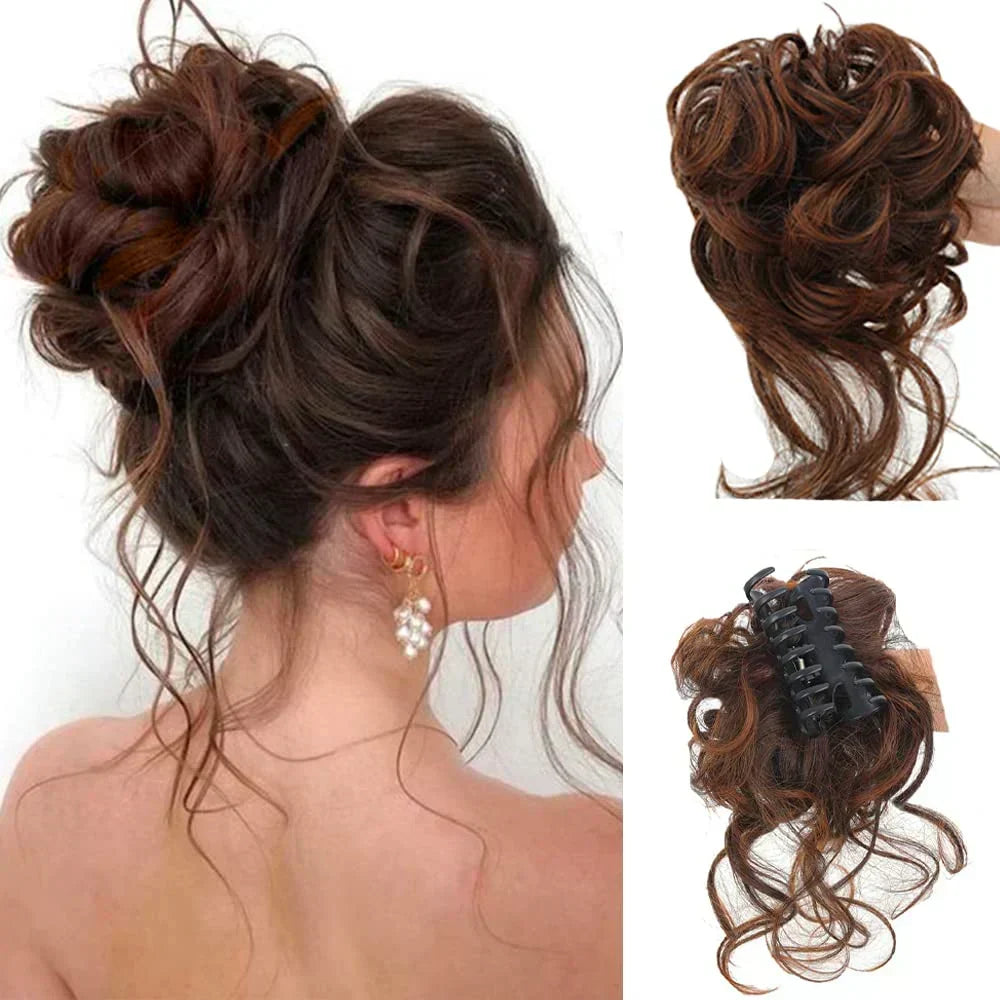 Clip-In Messy Bun Hair Extension, Curly Synthetic Updo Hairpiece for Women, Scrunchie Chignon for Everyday, Weddings & Parties | Lonoma