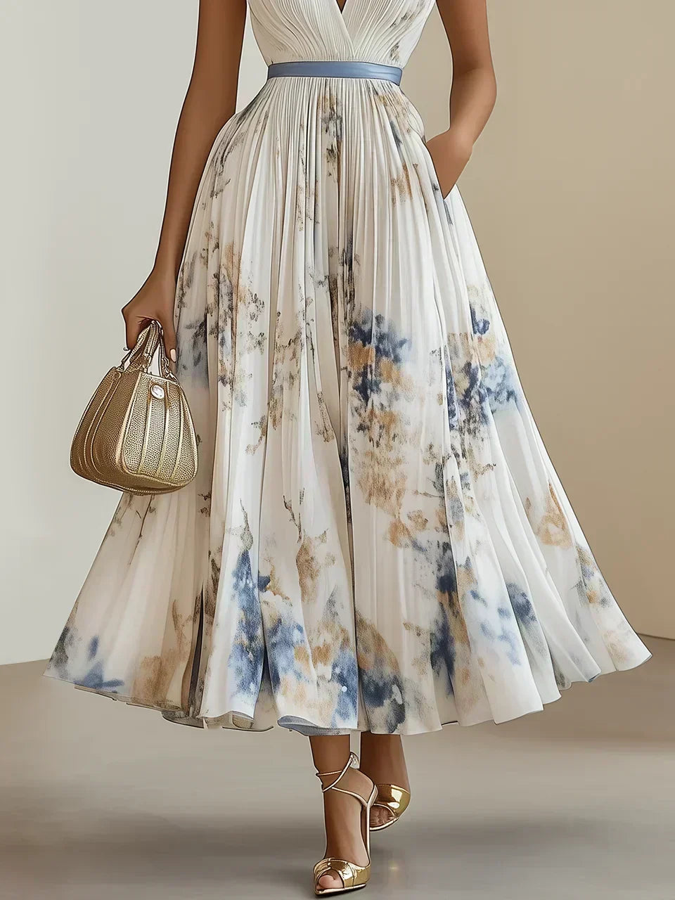 Women's Sleeveless Wrap Maxi Dress with V-Neckline in Soft Pastel Tones for Garden Parties and Summer Occasions | Koossa