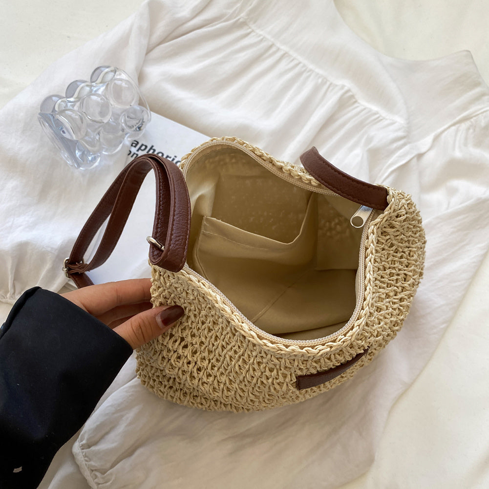 Women's Textured Shoulder Bag in Beige and Brown | Casual Everyday Handbag with Long Strap | Lightweight Summer Accessory for Relaxed Weekend Outings | Koossa