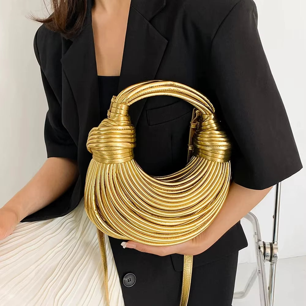 Sculptural Metallic Evening Bag with Detachable Strap in Six Lustrous Finishes | Koossa