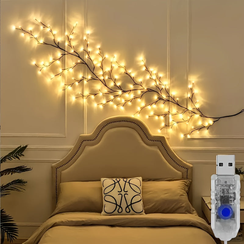 Willow Branch Wall Light with 96 Warm White LEDs – USB Powered Decorative Twig Accent for Holiday Mantel and Home | Lonoma