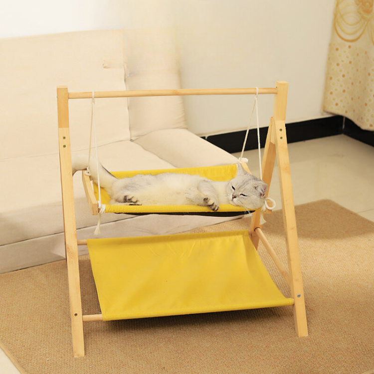 Cat Hammock Swing Solid Wood Double Layer Hanging Bed Elevated Rest Perch Indoor Wall Mount Cat Bed Lounge | Koossa
