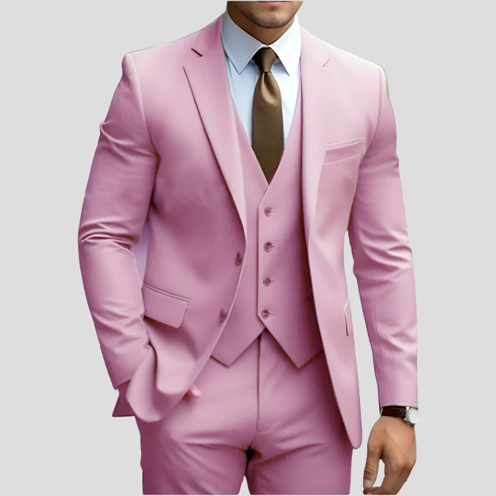 Men's Beige Three-Piece Slim Fit Suit — Formal Wedding Suit for Grooms & Groomsmen | Koossa