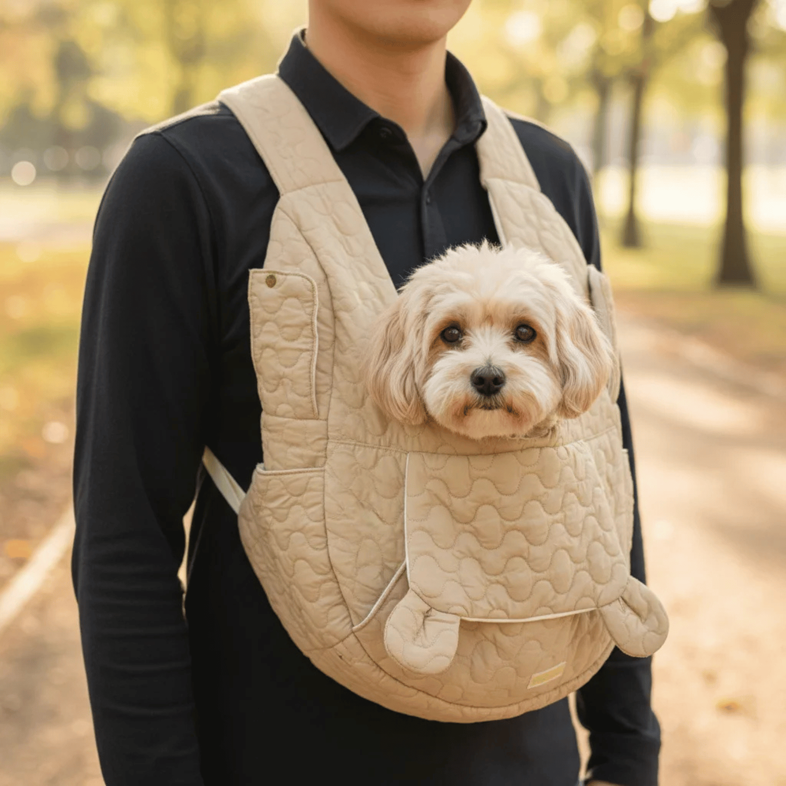 Dog Front Carrier Quilted Cotton Breathable 45x45x17cm Hands-Free Sling Small Dog Cat Travel Pouch Adjustable Straps | Koossa