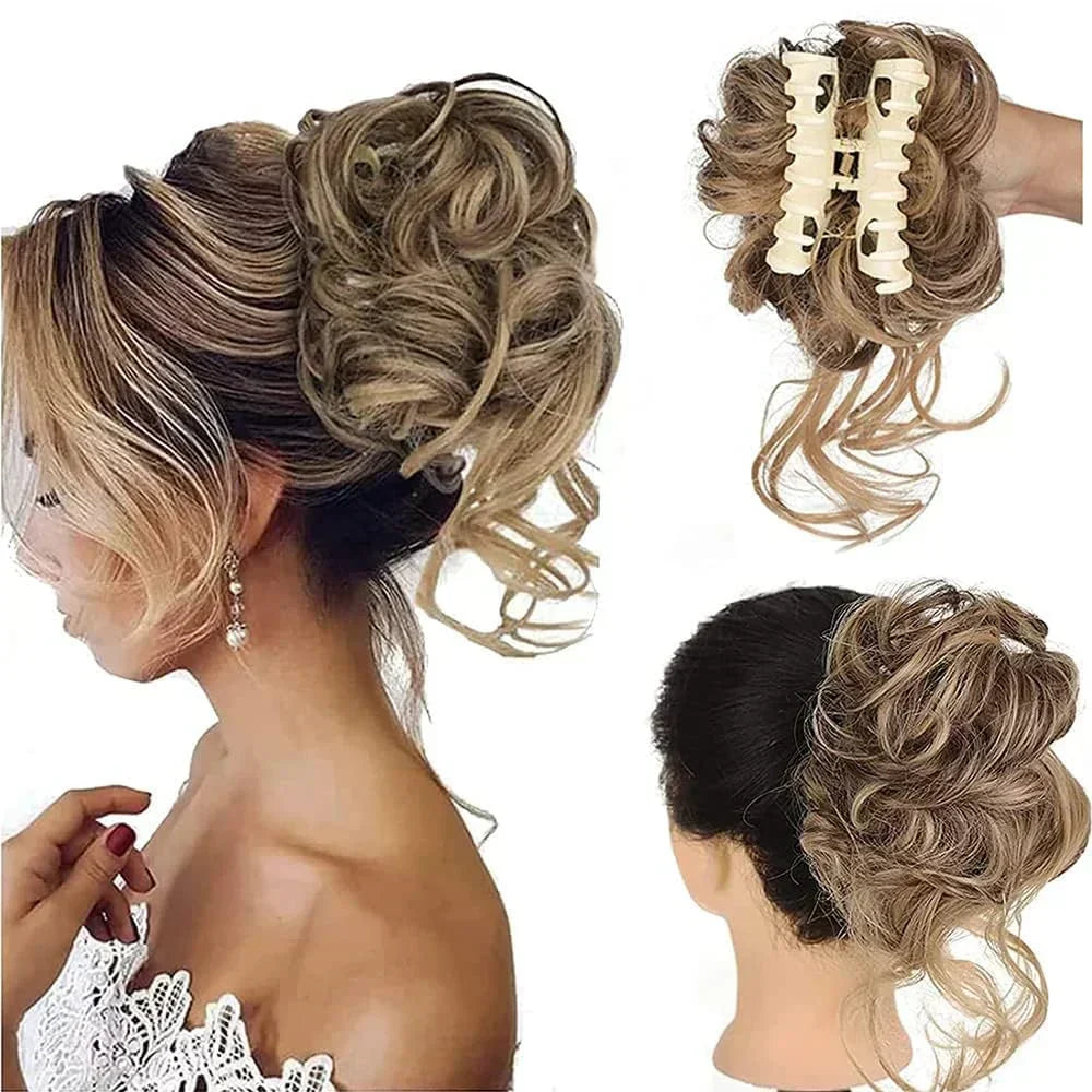 Clip-In Messy Bun Hair Extension, Curly Synthetic Updo Hairpiece for Women, Scrunchie Chignon for Everyday, Weddings & Parties | Lonoma