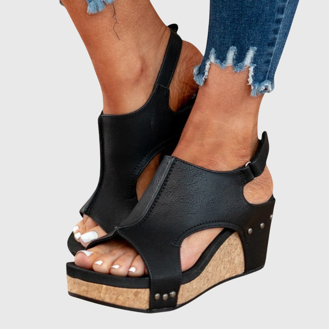 Women's Cushioned Wedge Sandals with Adjustable Buckle Strap in Beige, Black & Brown | Perfect for Warm-Weather Comfort and All-Day Support | Koossa