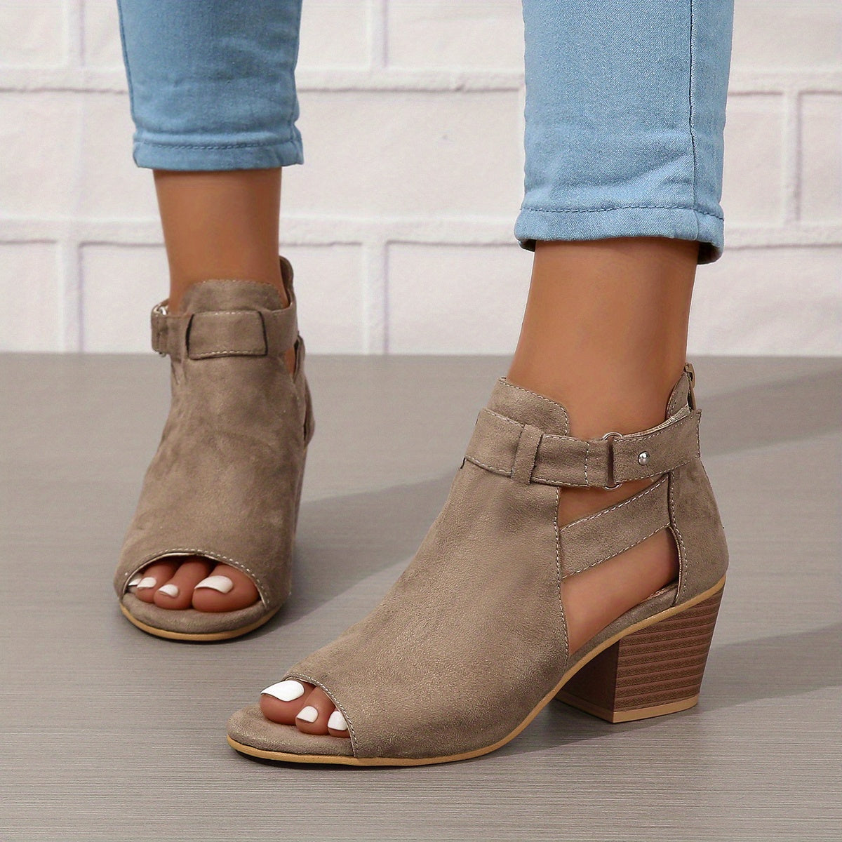 Women's Peep-Toe Block Heel Sandals with Ankle Strap and Cut-Out Detail for Summer Occasions | Koossa