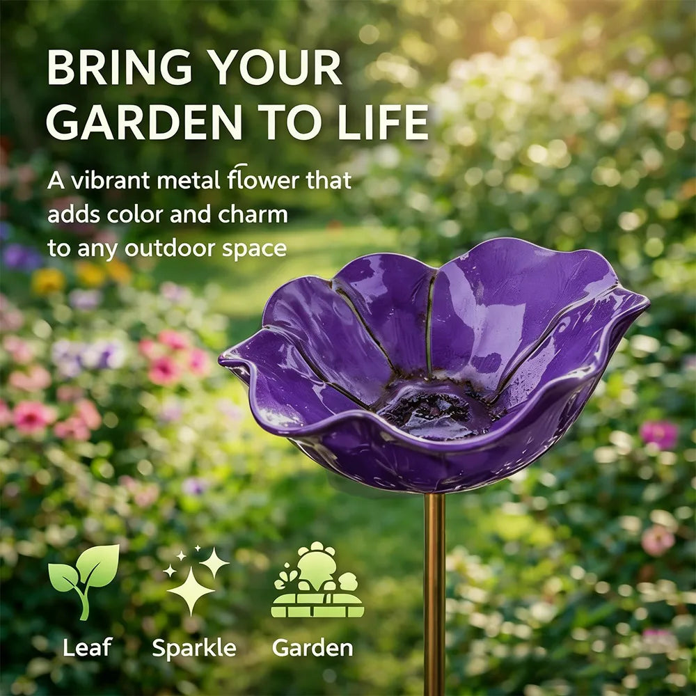 Pique décoratif en métal avec abreuvoir pour oiseaux 60 cm fleur colorée biodiversité jardin extérieur | Koossa