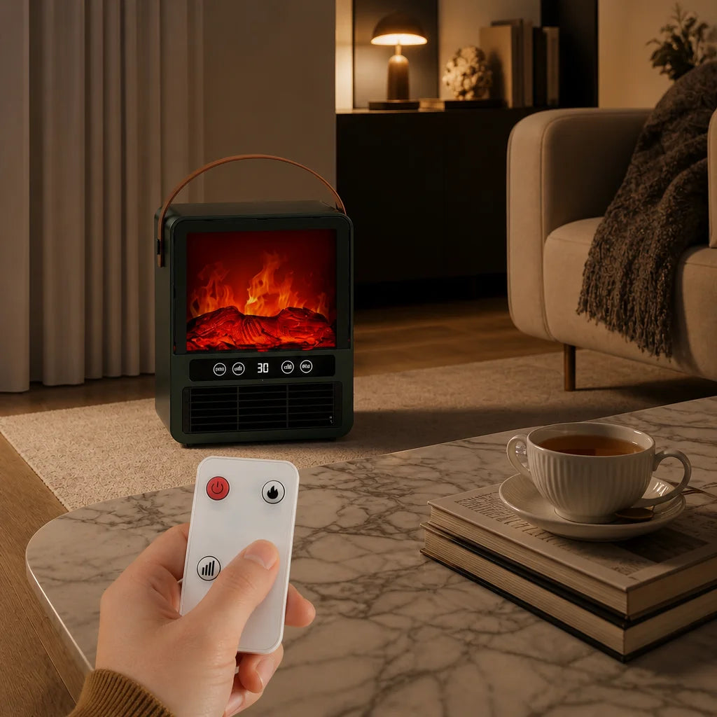 Ceramic Space Heater with 3D Flame Effect & Realistic Fire Sounds for Bedroom, Living Room, Office Desktop | Lonoma