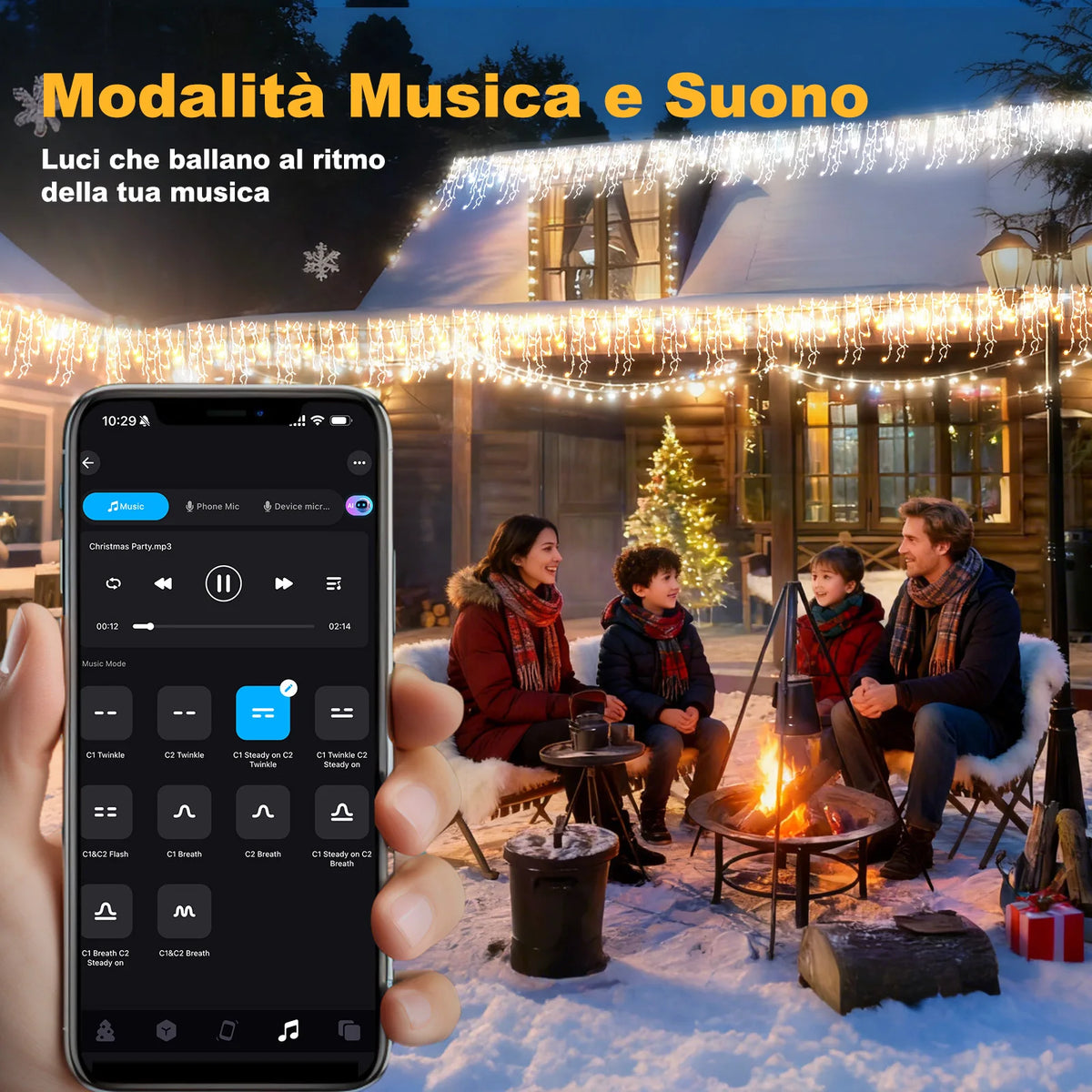 Outdoor LED Icicle String Lights – 200-1800 LEDs, 16.4-147.6 ft, App & Dimmer, 17 Modes, Music Sync, Timer, IP65 Waterproof, Dual Color | Lonoma