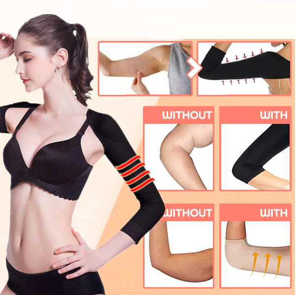 Compression Arm Sleeves with Posture Support for Women, Upper Arm Shaper and Back Corrector, Shapewear Sleeves for Everyday and Active Wear | Lonoma