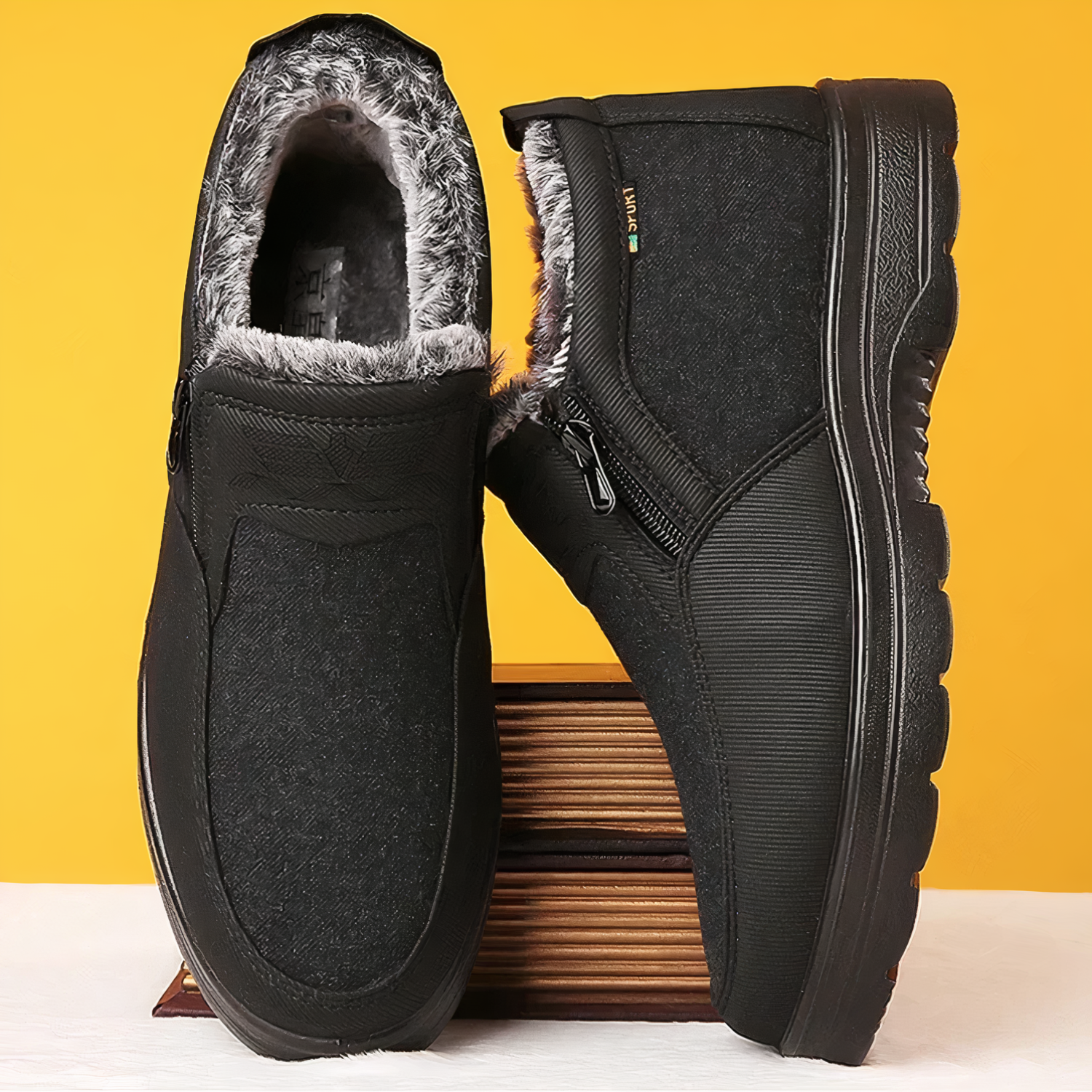 Men's Black Leather Winter Boots with Arch Support — Comfortable Walking Boots for Cold Weather & Daily Wear | Koossa