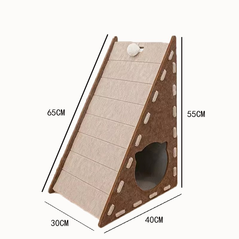Cat Scratch Ramp House 65x40x55cm Felt Hideout Climbing Ramp Teaser Toy Indoor Cat Den Scratcher Triangle Cave | Koossa