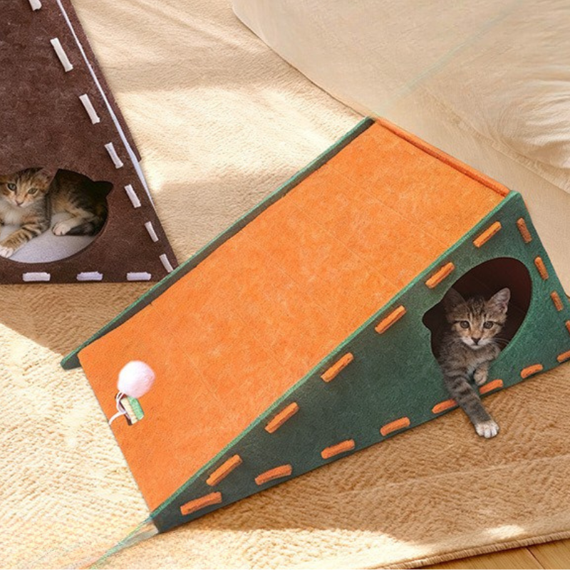Cat Scratch Ramp House 65x40x55cm Felt Hideout Climbing Ramp Teaser Toy Indoor Cat Den Scratcher Triangle Cave | Koossa