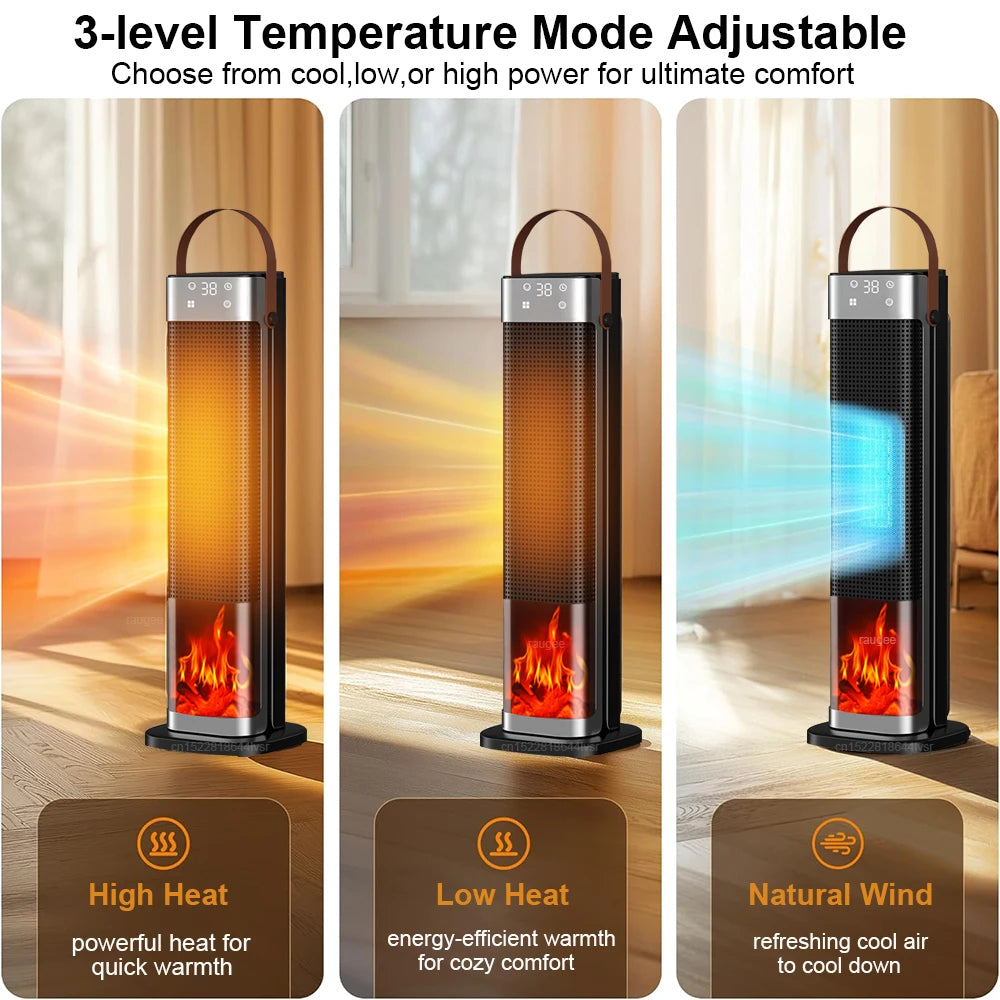 Tower Space Heater 2000W with Flame Effect & Timer for Bedroom, Office, Home Heating | Portable Electric Heater Touch Control | Lonoma