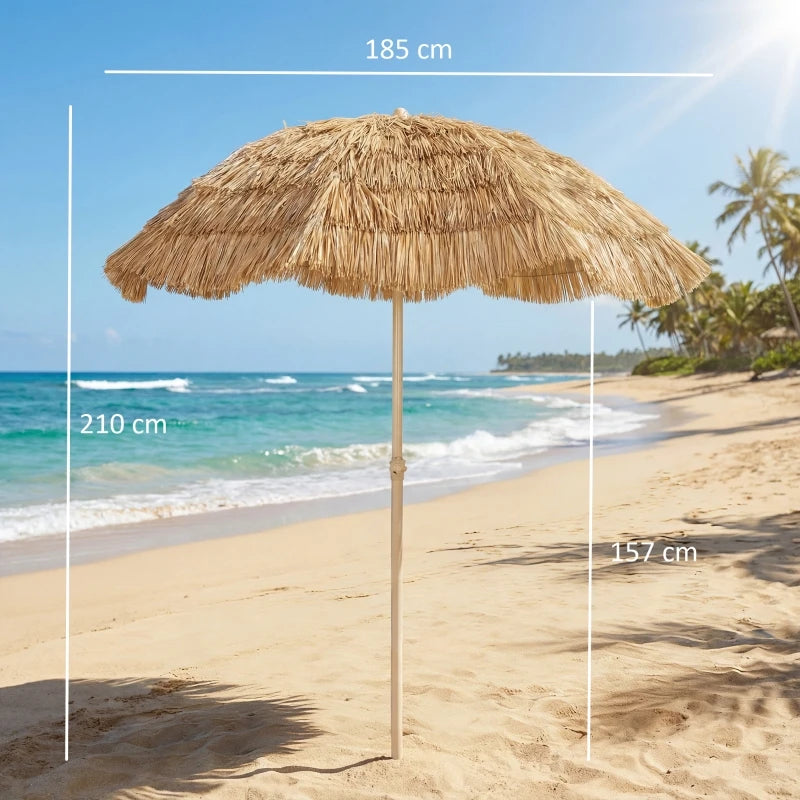 Hawaiian Tiki Beach Umbrella 6 ft Tilt Patio Shade Khaki Adjustable Height Screw Base Sun Shelter for Outdoor Pool Deck Yard | Lonoma
