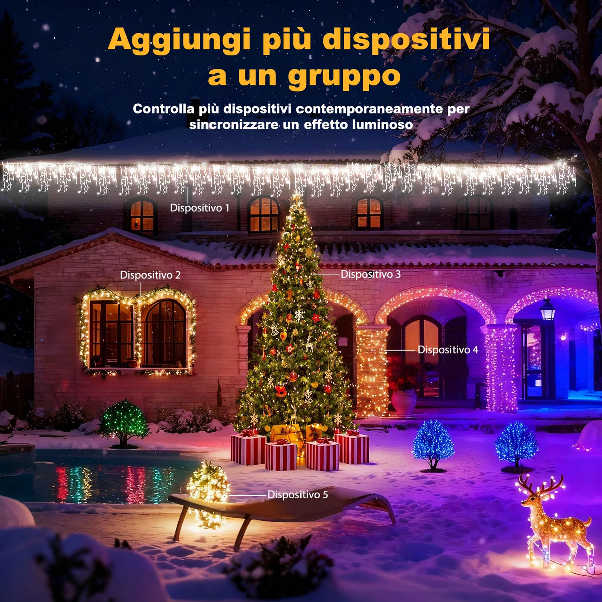 Outdoor LED Icicle String Lights – 200-1800 LEDs, 16.4-147.6 ft, App & Dimmer, 17 Modes, Music Sync, Timer, IP65 Waterproof, Dual Color | Lonoma