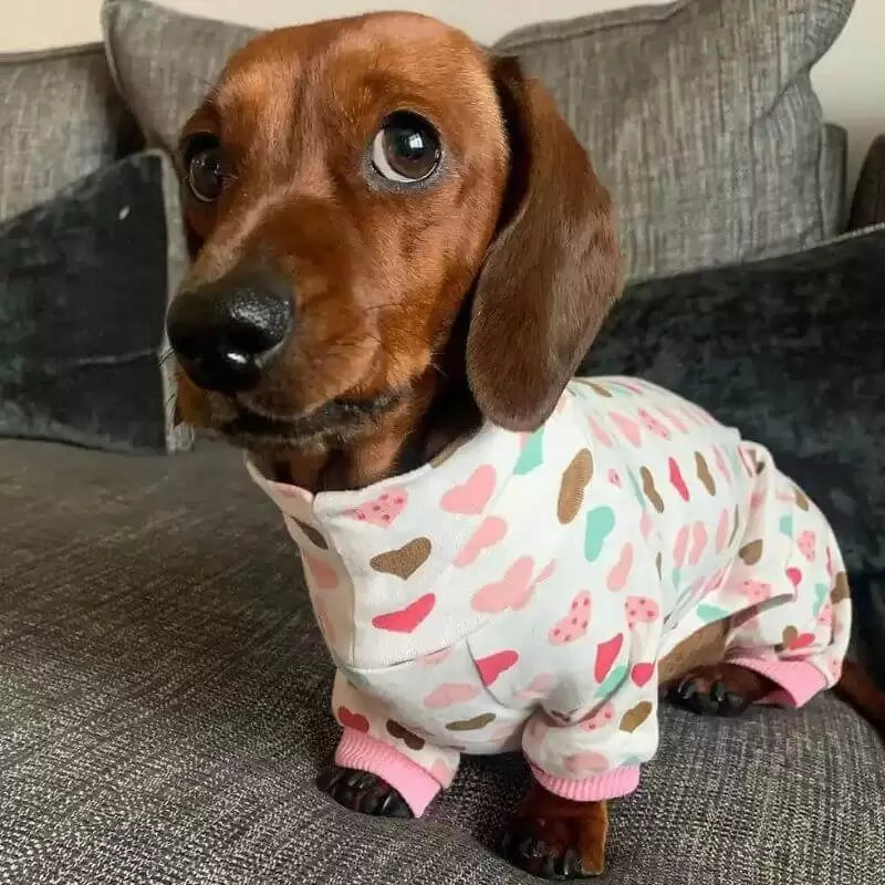 Dog Pyjamas Jumpsuit Printed Cotton Dachshund Onesie Four-Leg Suit Soft Warm Indoor Sleepwear Small Dog Loungewear Cosy | Koossa
