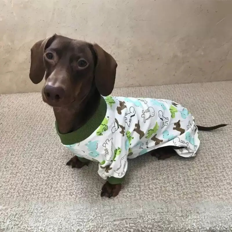 Dog Pyjamas Jumpsuit Printed Cotton Dachshund Onesie Four-Leg Suit Soft Warm Indoor Sleepwear Small Dog Loungewear Cosy | Koossa