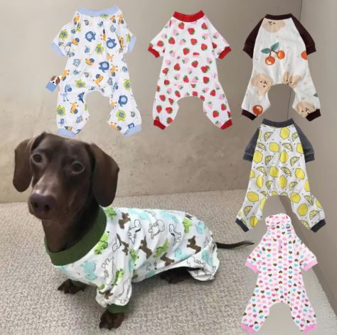 Dog Pyjamas Jumpsuit Printed Cotton Dachshund Onesie Four-Leg Suit Soft Warm Indoor Sleepwear Small Dog Loungewear Cosy | Koossa