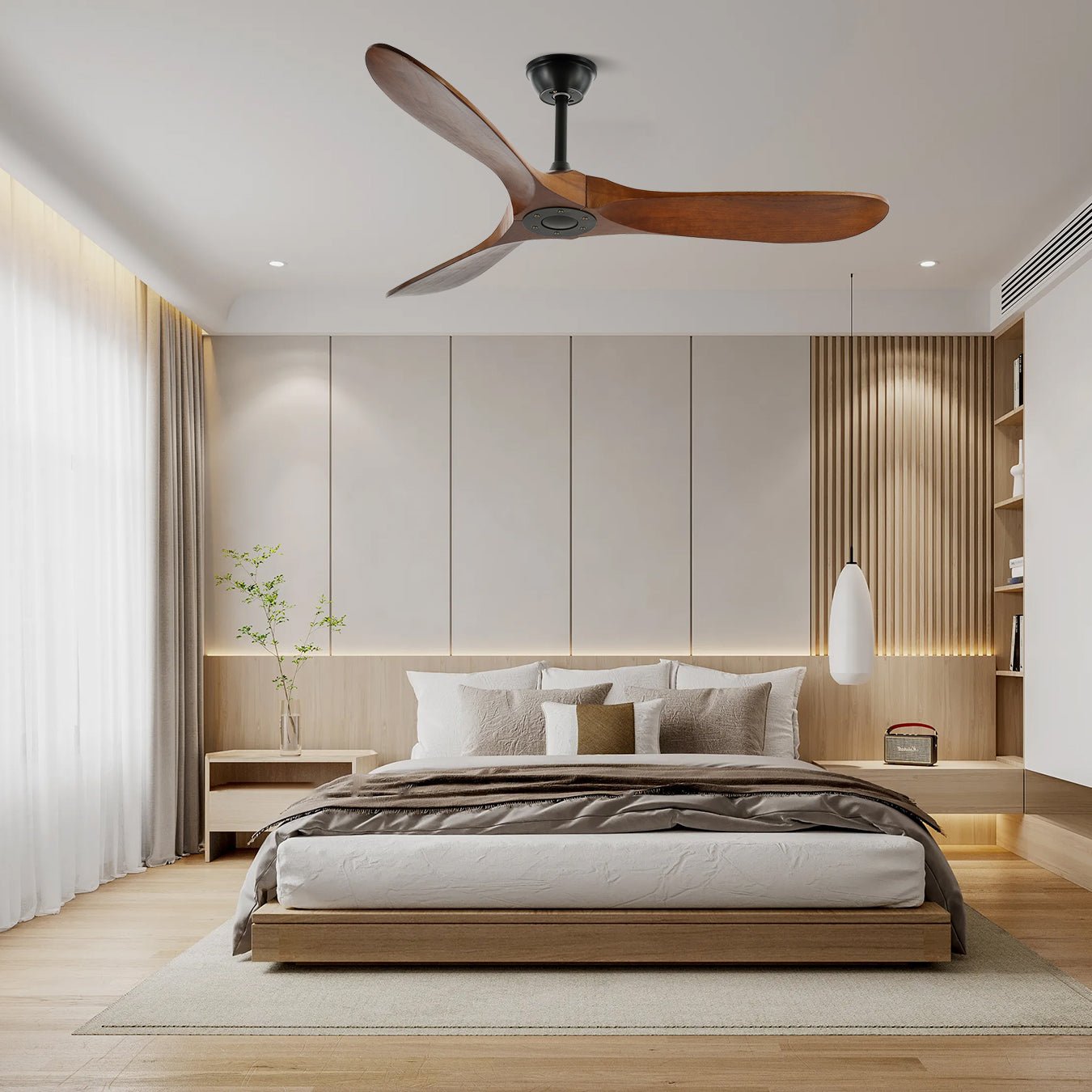 Ventilateur de Plafond Bois Naturel 6 Vitesses Silencieux Design Moderne Salon Chambre Circulation Air | Koossa