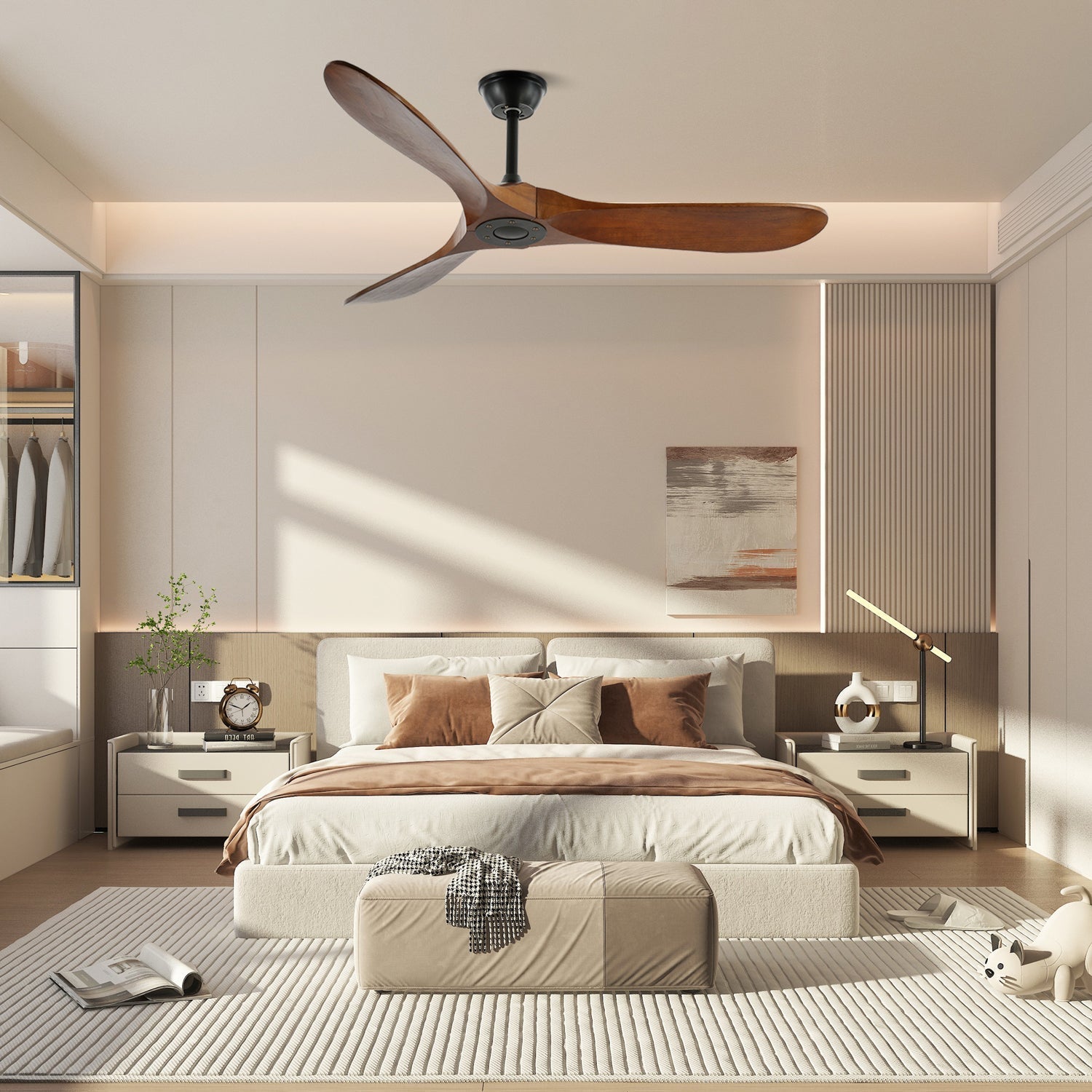 Ventilateur de Plafond Bois Naturel 6 Vitesses Silencieux Design Moderne Salon Chambre Circulation Air | Koossa