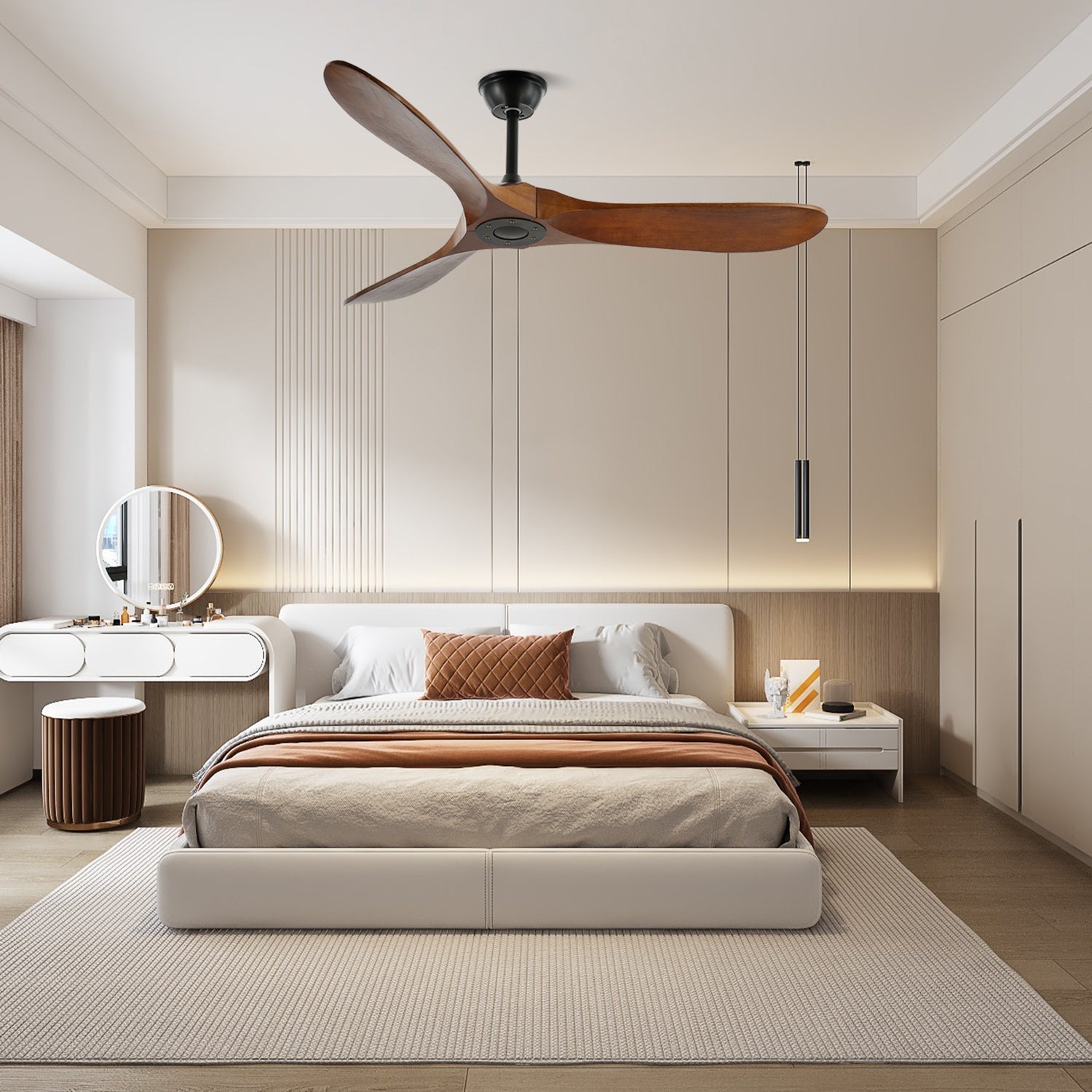 Ventilateur de Plafond Bois Naturel 6 Vitesses Silencieux Design Moderne Salon Chambre Circulation Air | Koossa