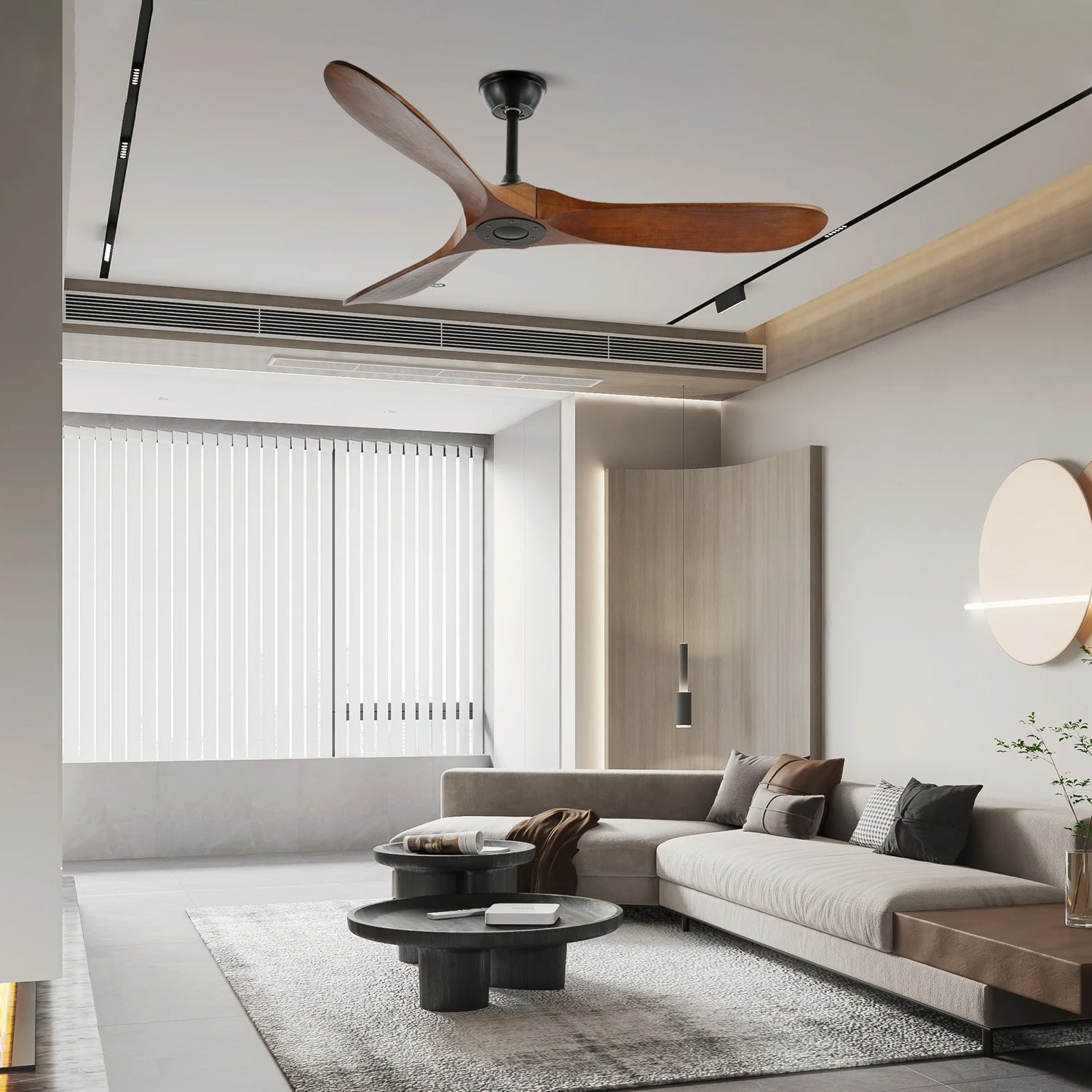Ventilateur de Plafond Bois Naturel 6 Vitesses Silencieux Design Moderne Salon Chambre Circulation Air | Koossa