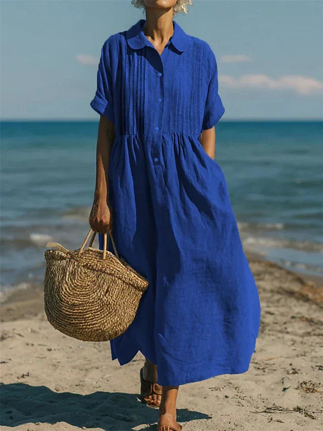 Cotton Collared Shirt Dress with Button Front in Ten Classic Colours for Spring and Summer Occasions | Koossa