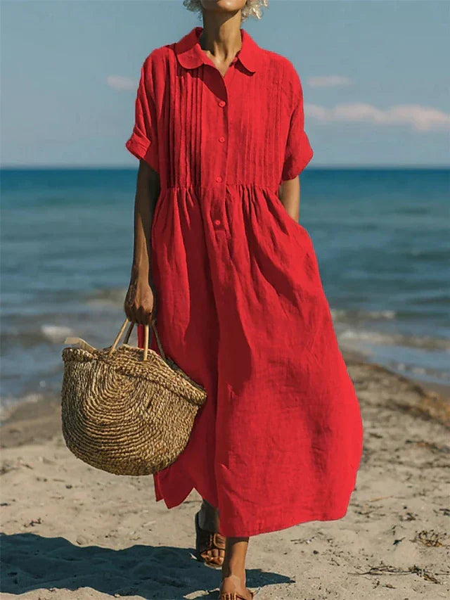 Cotton Collared Shirt Dress with Button Front in Ten Classic Colours for Spring and Summer Occasions | Koossa