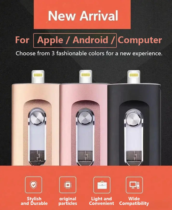 Clé USB 3-en-1 Métal Lightning USB-C USB 3.0 Multi-Appareil iPhone Android Mac PC Stockage Portable Universel | Koossa