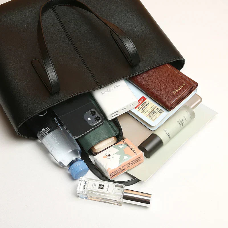 Structured Tote Bag with Long Shoulder Straps in Vegan Leather — Black, Green, Red & Silver | Koossa