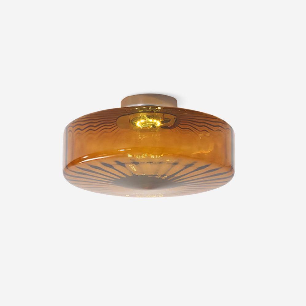 Flush Mount Ceiling Light Amber Glass Shade Vintage Sunburst Pattern for Bedroom Hallway Kitchen Dining Room Hardwired LED Fixture | Lonoma