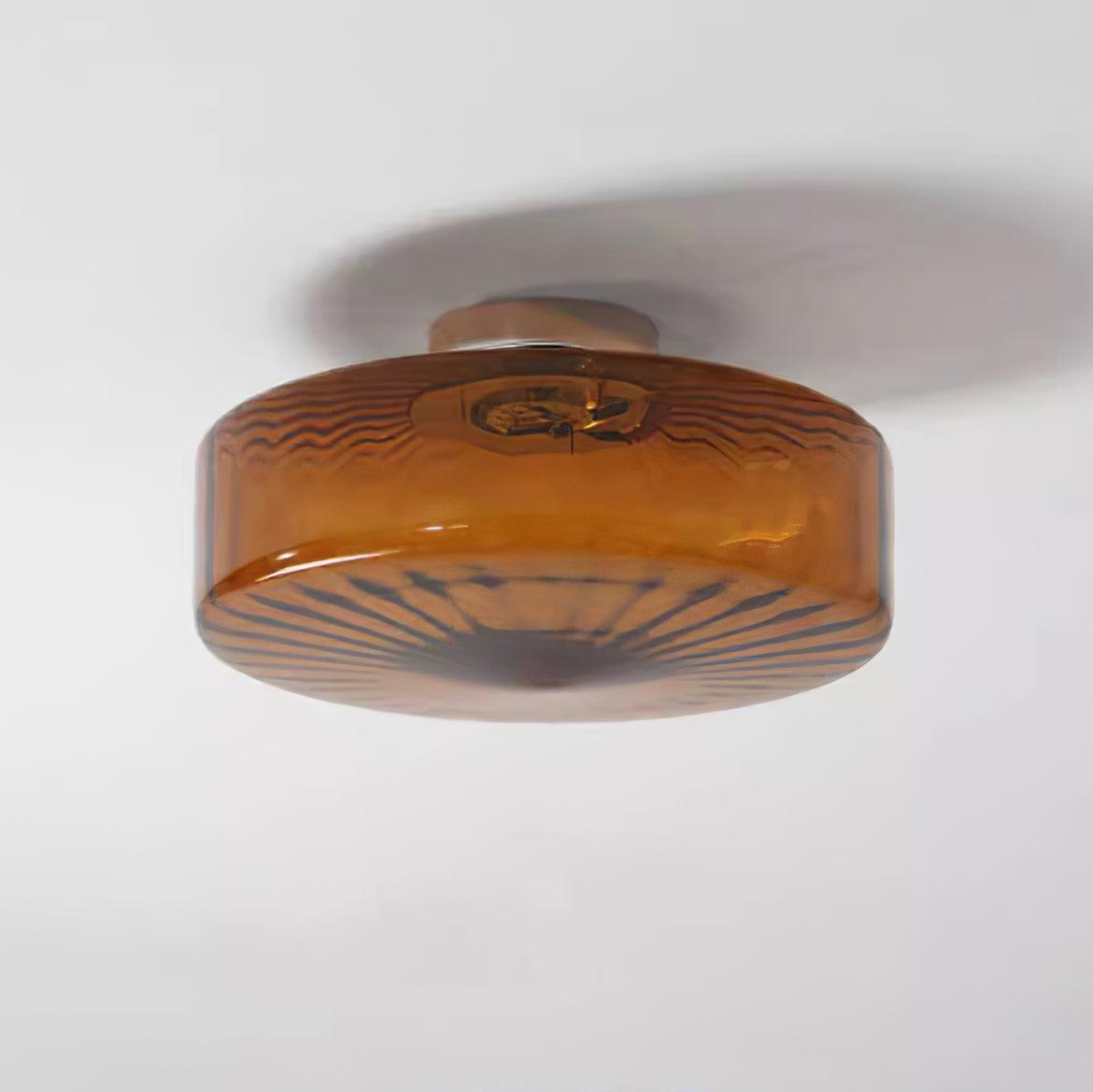 Flush Mount Ceiling Light Amber Glass Shade Vintage Sunburst Pattern for Bedroom Hallway Kitchen Dining Room Hardwired LED Fixture | Lonoma