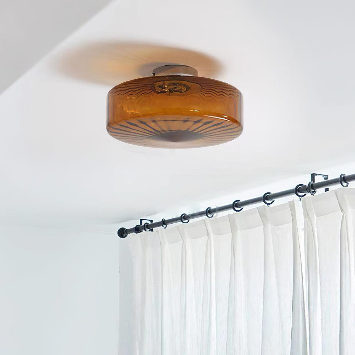 Flush Mount Ceiling Light Amber Glass Shade Vintage Sunburst Pattern for Bedroom Hallway Kitchen Dining Room Hardwired LED Fixture | Lonoma