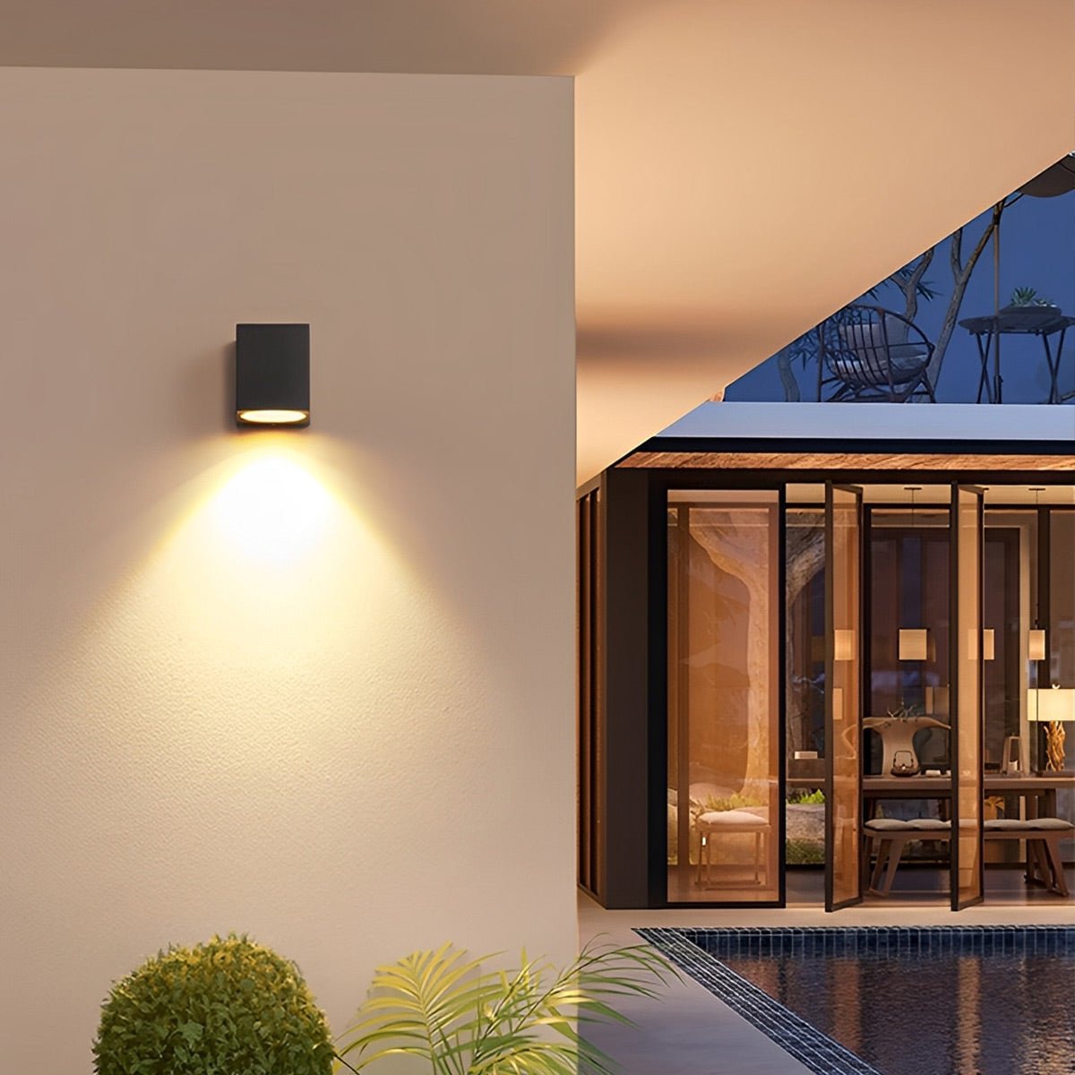Applique murale extérieure LED carrée double flux lumineux IP65 noir mat éclairage façade terrasse entrée | Koossa