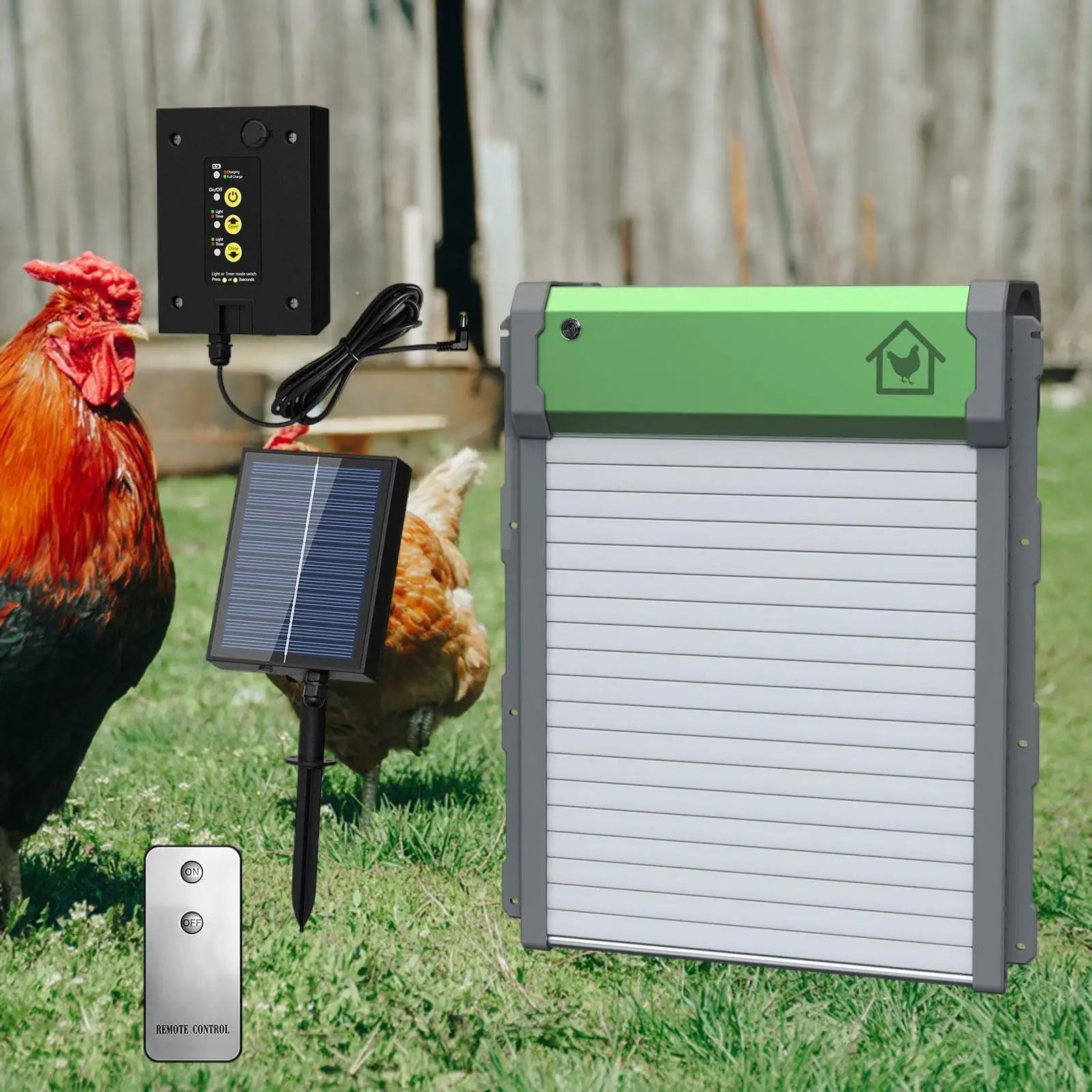 Automatic Chicken Coop Door Opener Solar Powered Timer Light Sensor Remote Control Motor Kit Weatherproof Predator Protection | Koossa
