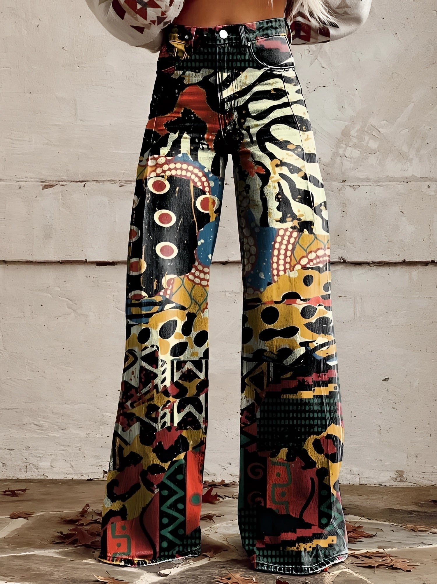 Wide-Leg Floral Printed Jeans with High Waist for Women – Bold Statement Denim Trousers in Artistic Prints | Koossa