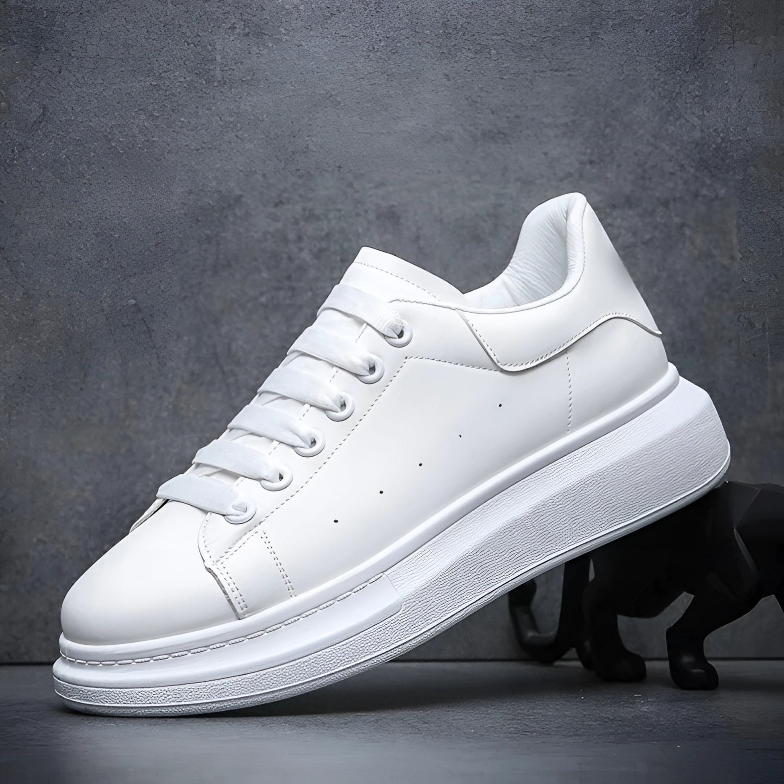 Women's White Leather-Look Chunky Sole Trainers | Everyday Comfort Sneakers with Platform Design | Koossa