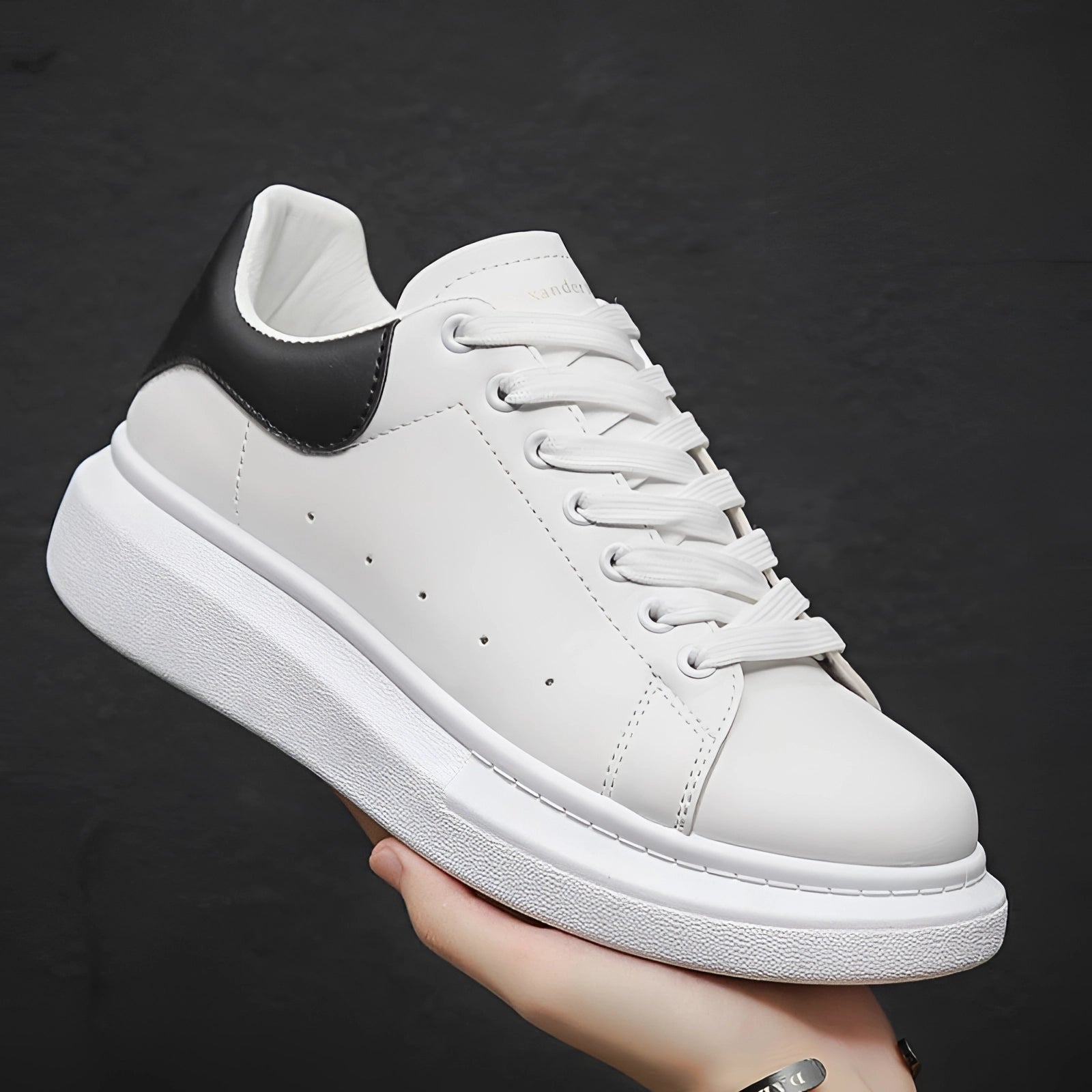 Women's White Leather-Look Chunky Sole Trainers | Everyday Comfort Sneakers with Platform Design | Koossa