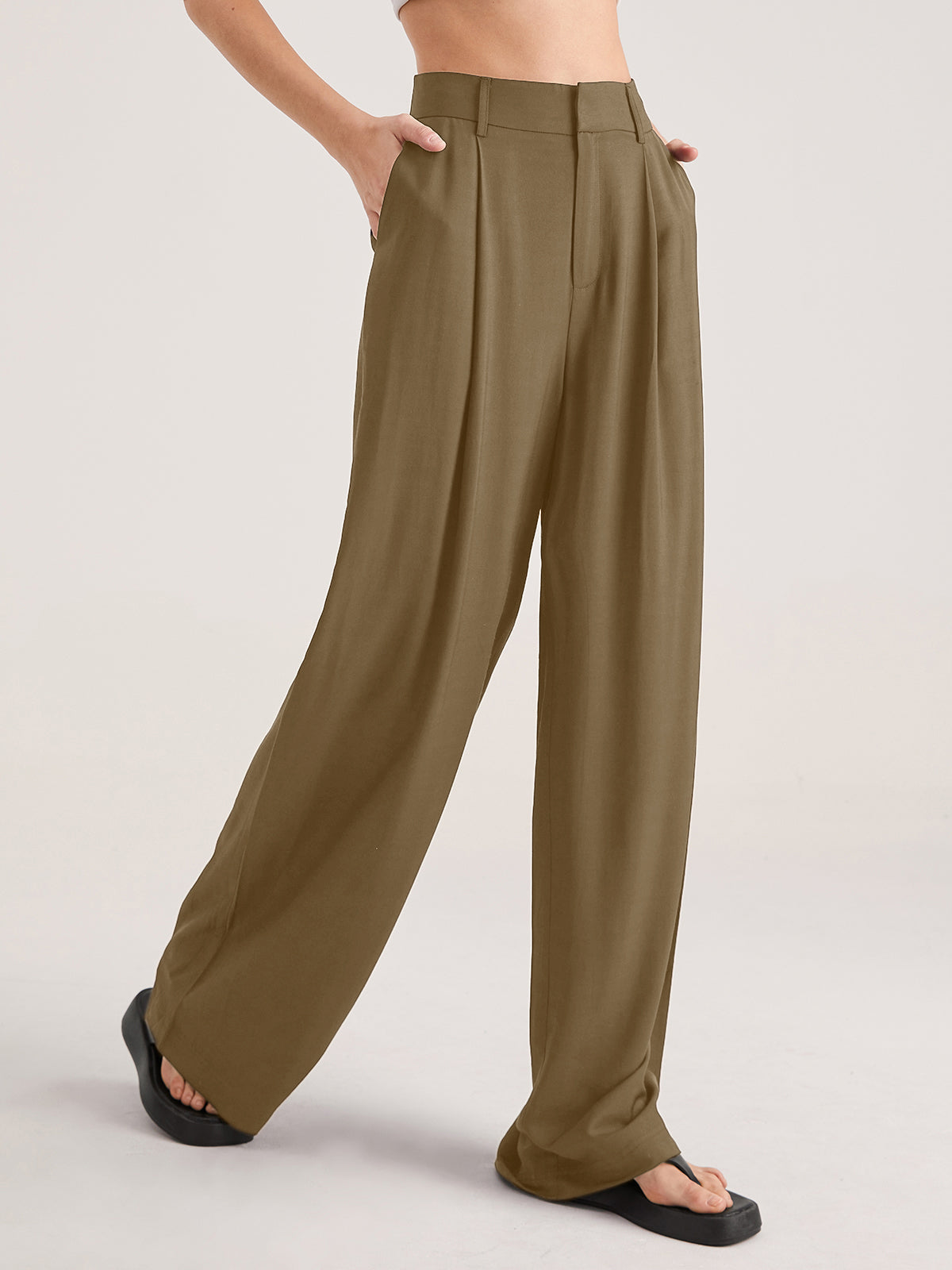 High-Waisted Wide-Leg Trousers in Lightweight Fabric for Smart Casual Elegance | Flowing Palazzo Trousers with Pleated Detail for Women | Koossa