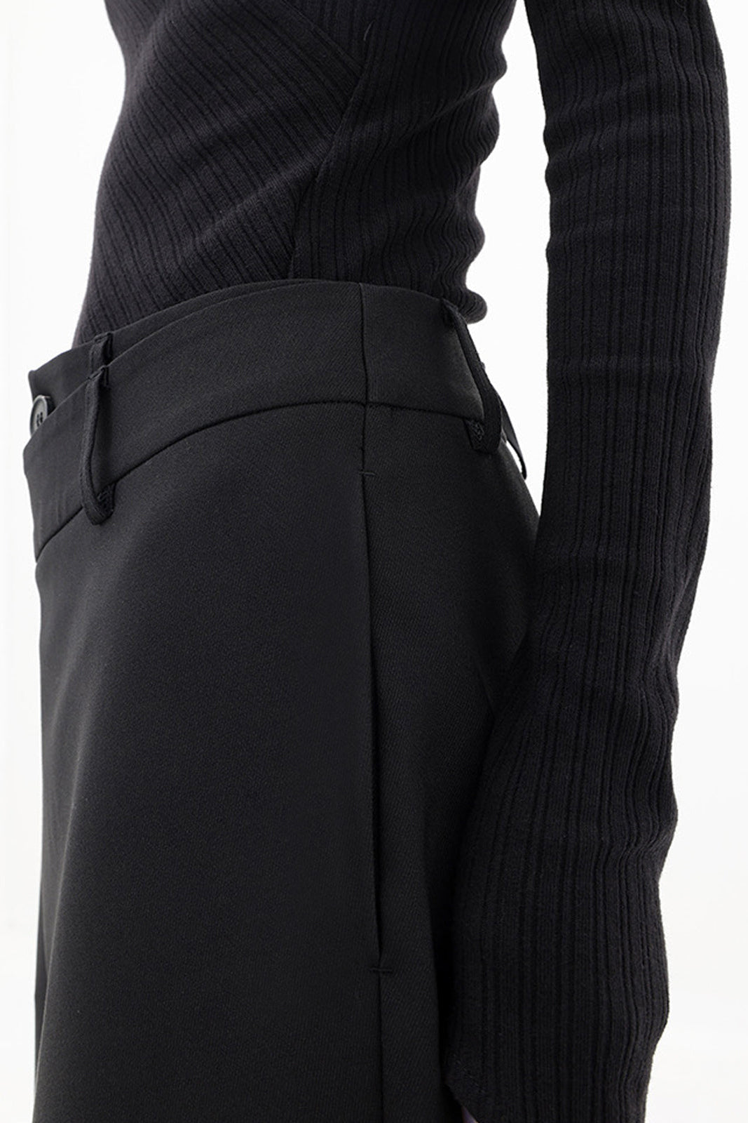High-Waisted Wide-Leg Trousers with Asymmetric Wrap Detail in Black, Brown & Grey for Work and Evening | Koossa