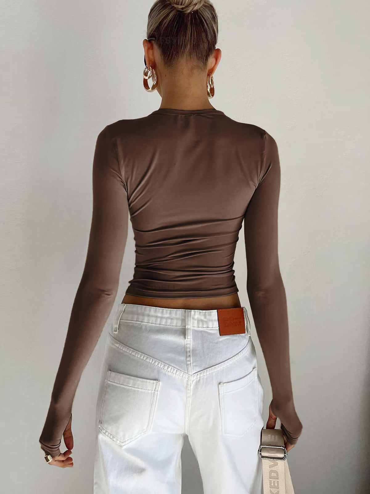 Women's Fitted Long Sleeve Crop Top in Stretch Jersey – Casual Spring Summer Layering Essential | Koossa