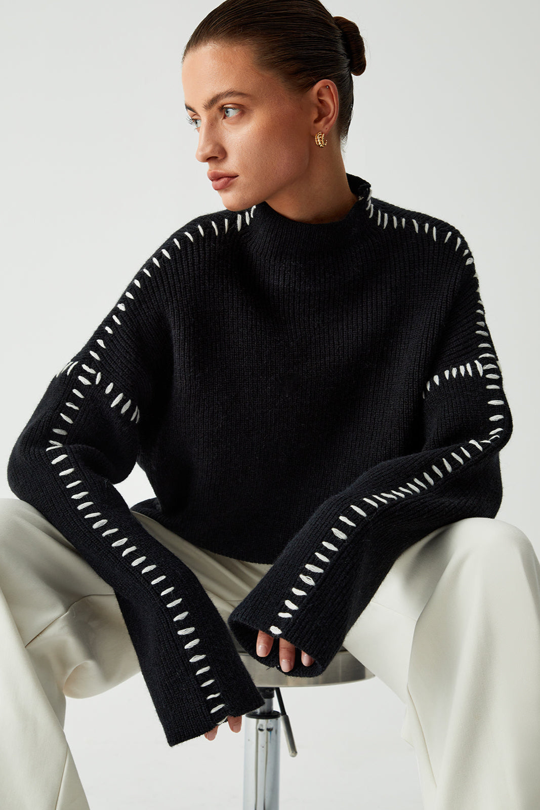Relaxed Mock Neck Knitted Jumper in Soft Wool Blend for Effortless Layering and Everyday Elegance | Koossa