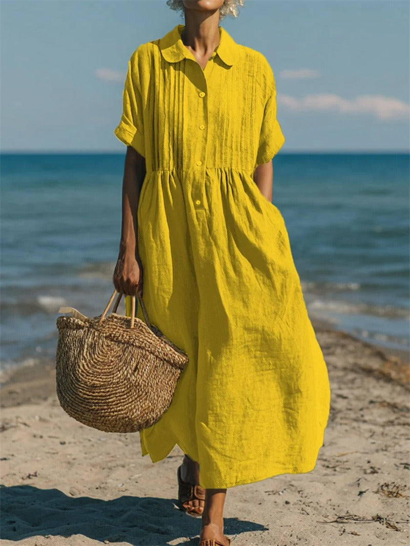 Cotton Collared Shirt Dress with Button Front in Ten Classic Colours for Spring and Summer Occasions | Koossa