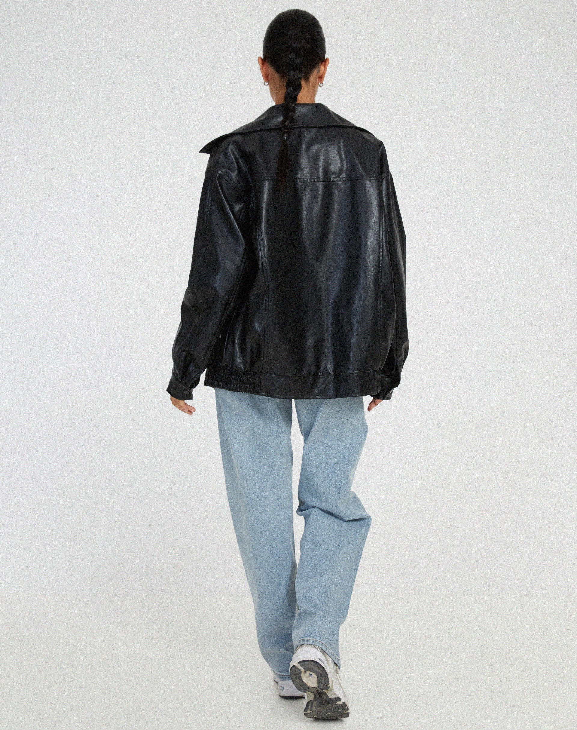 Women's Oversized Faux Leather Jacket — Relaxed Fit Jacket for Summer Evenings & Transitional Weather | Koossa