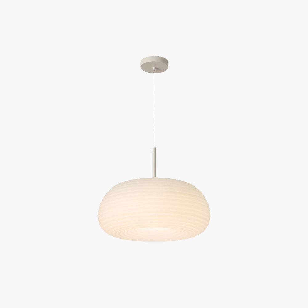 White Acrylic Drum Pendant Light with Dimmable LED, Adjustable Height Hanging Ceiling Fixture for Dining Room Kitchen Bedroom | Lonoma